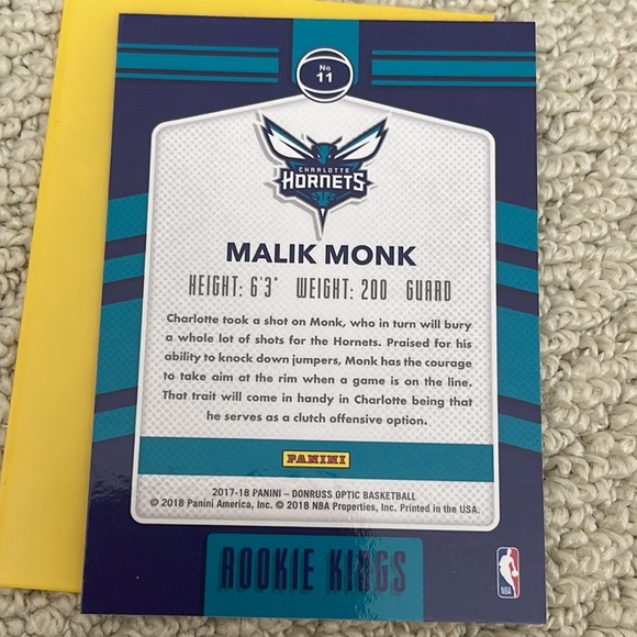 NBA Panini Optic Malik Monk Rookie Kings - Picture 2 of 2